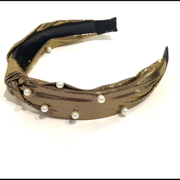 Headband Black Gold Pearl Shimmer Top Knot - Picture 3 of 3